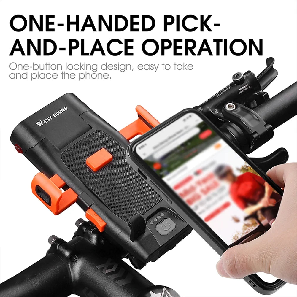 5in1 Bike Front Bracket Lamp Horn Mobilephone Holder Warning Bell Powerbanks USB Rechargeable Cycling Accessories H29687