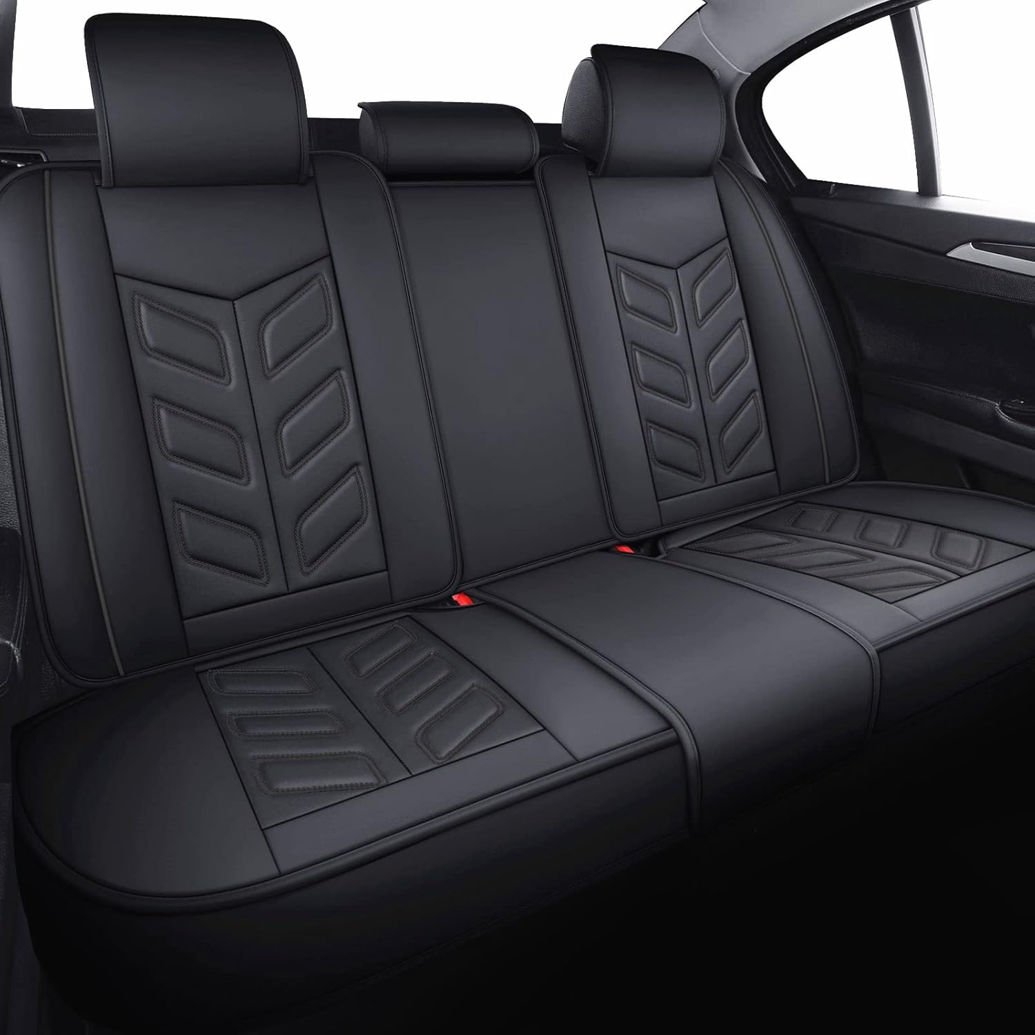 Front Pair Black+Red Faux Leather Car Seat Covers O22562