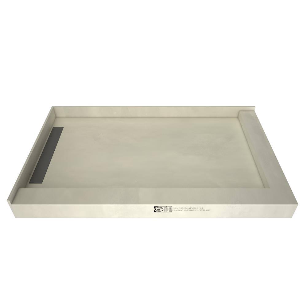 Trench Shower Pan with Left Drain and Right Dual Curb D647