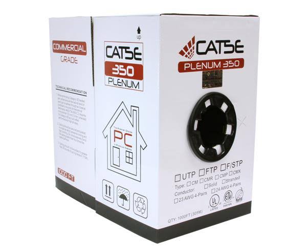 Cat5e Plenum Bulk Ethernet Cable, Solid Copper UTP, 24 AWG 1000ft, Black F618