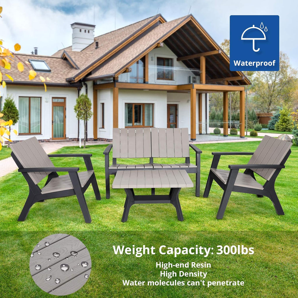 4 Pieces Resin Outdoor Furniture Set with Loveseat, 2 Chairs, Coffee Table L6137