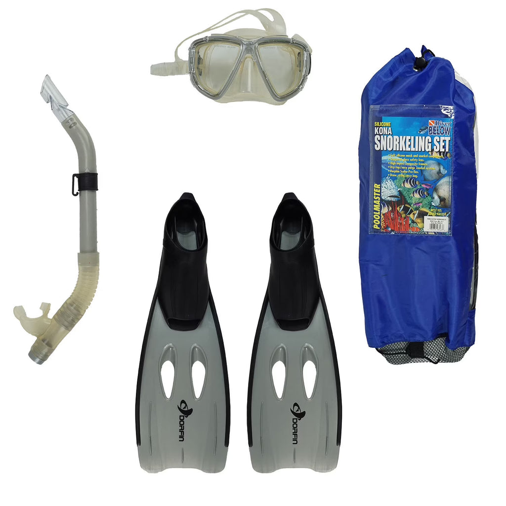 3pc Silicone Swimming Pool Scuba and Snorkeling Set - Medium - Gray C12874
