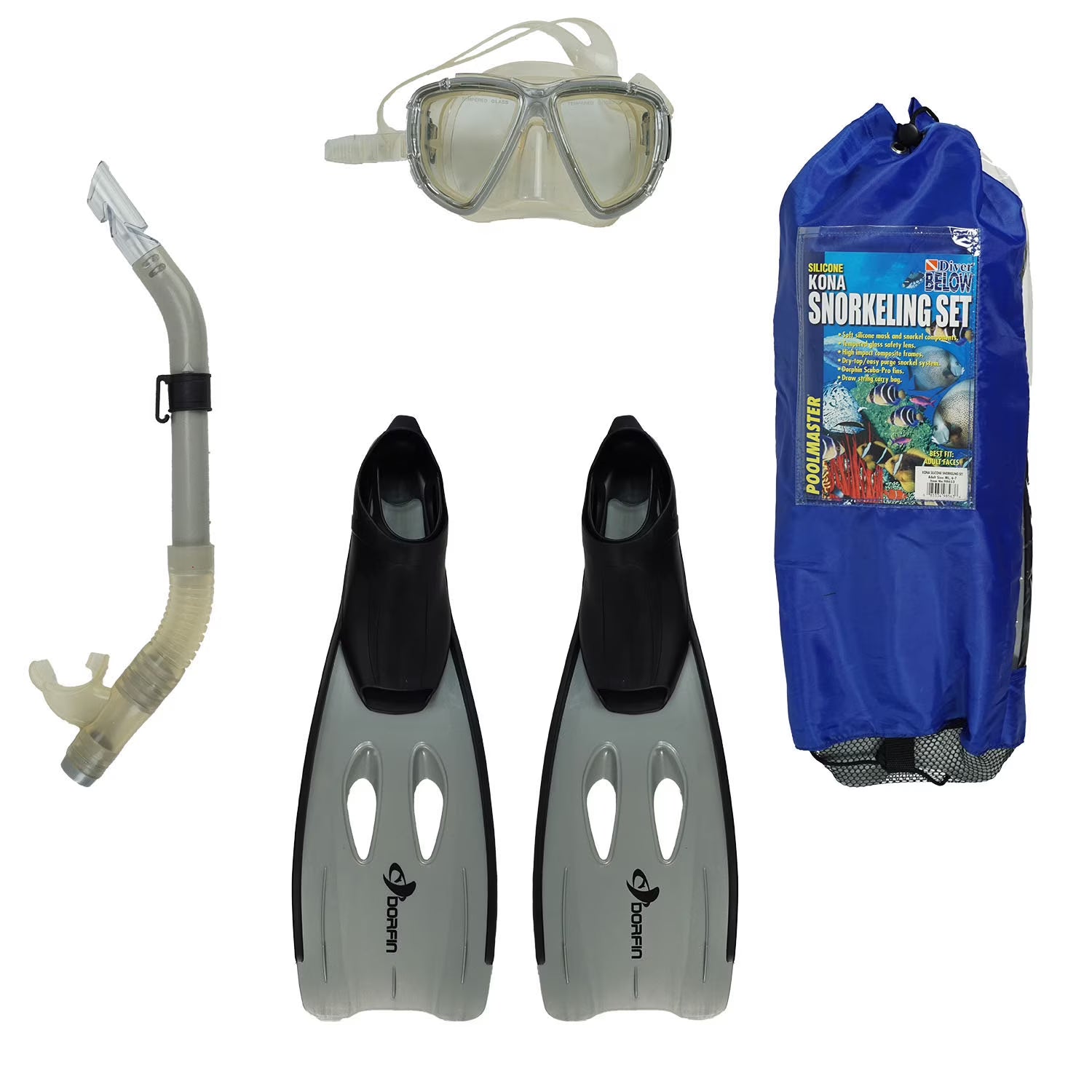 3pc Silicone Swimming Pool Scuba and Snorkeling Set - Medium - Gray C12874