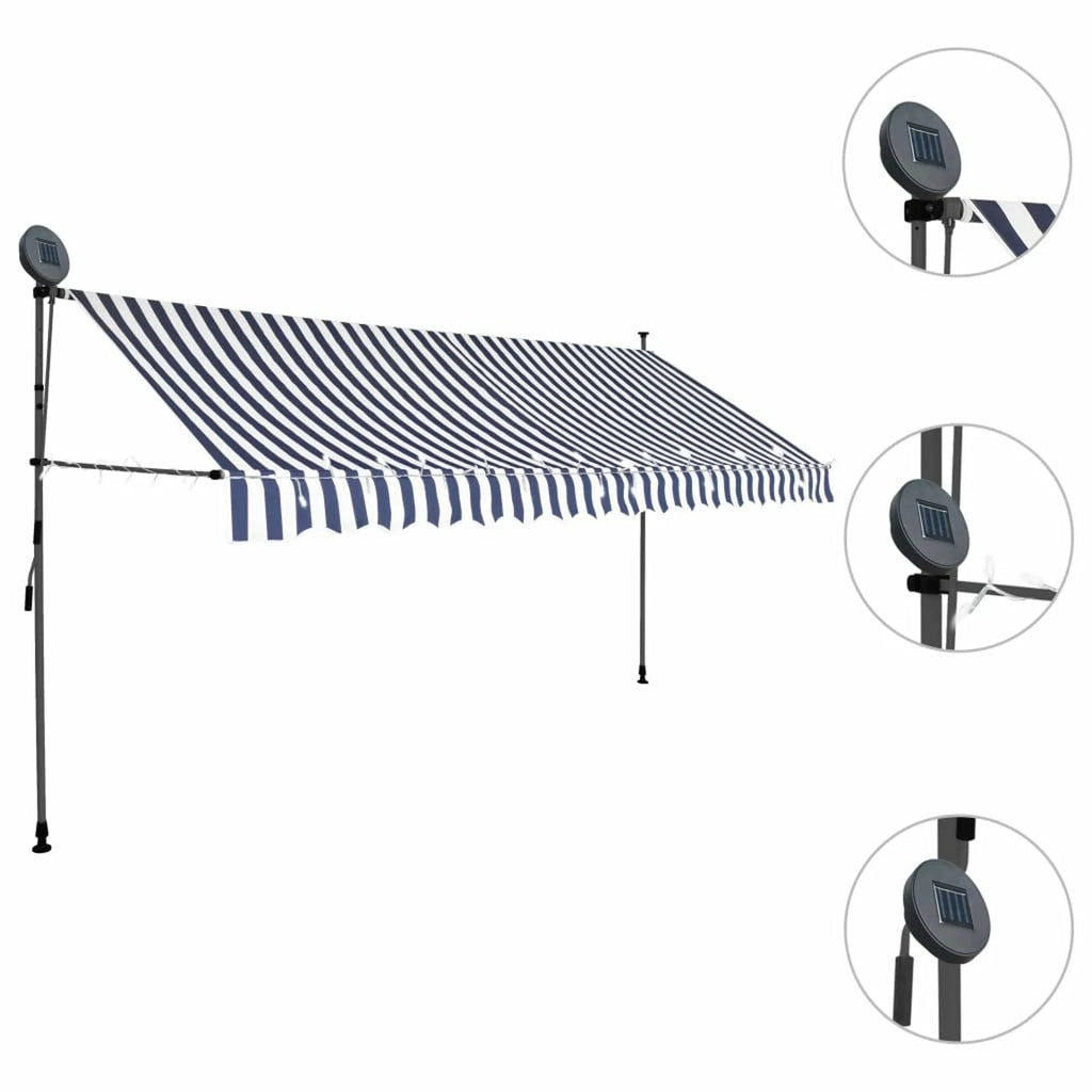 Retractable Awning with LED 157.5" Blue and White M240