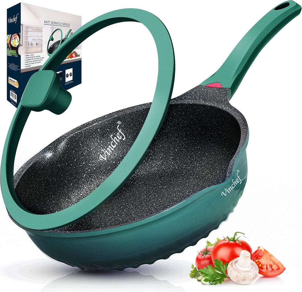 11In/5Qt Aluminum Nonstick Deep Frying Pan with Lid E358