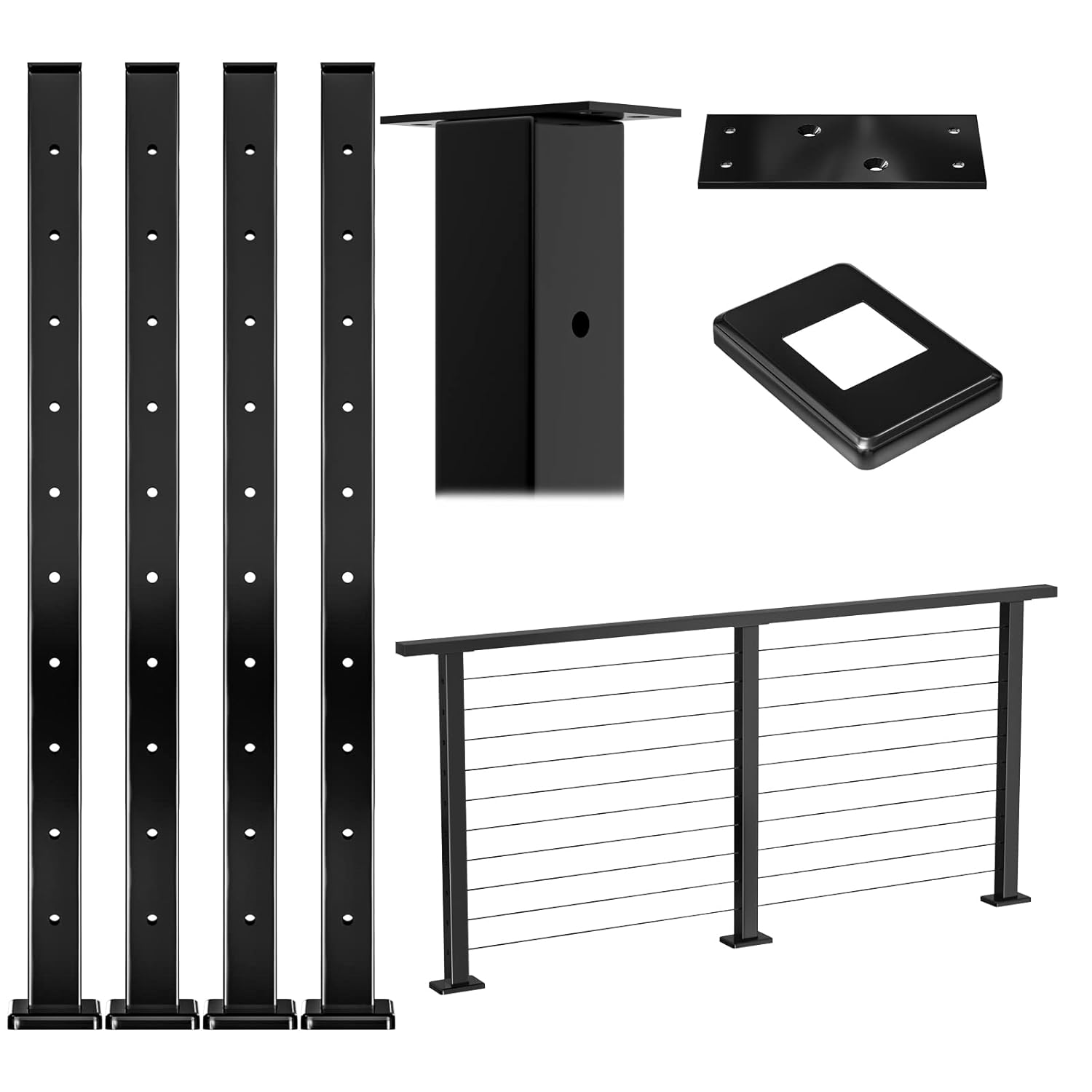 Black Square Weldless Stainless Steel Cable Railing Post 4Pack T49228