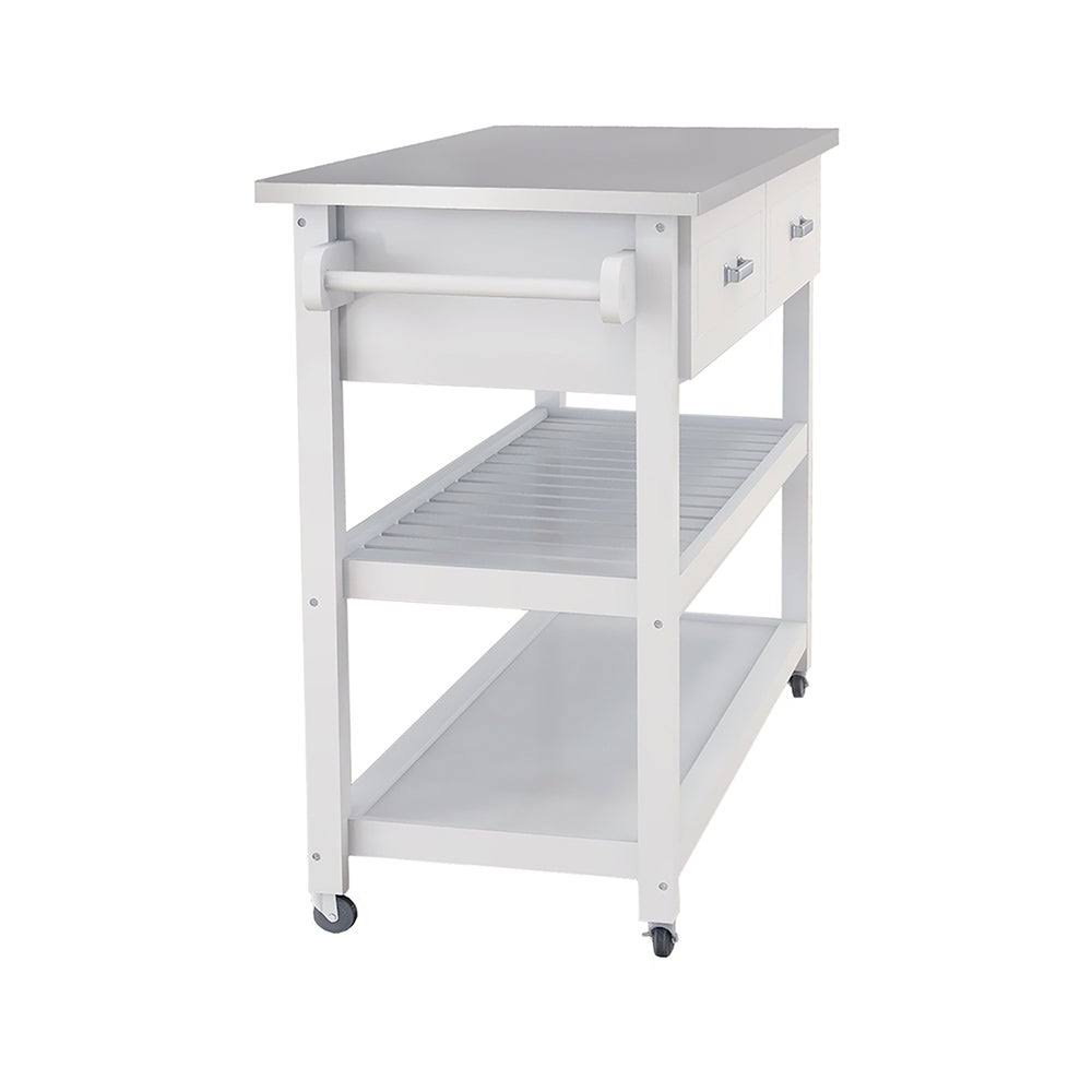 White Stainless Steel Kitchen Cart with Two Drawers Q934605