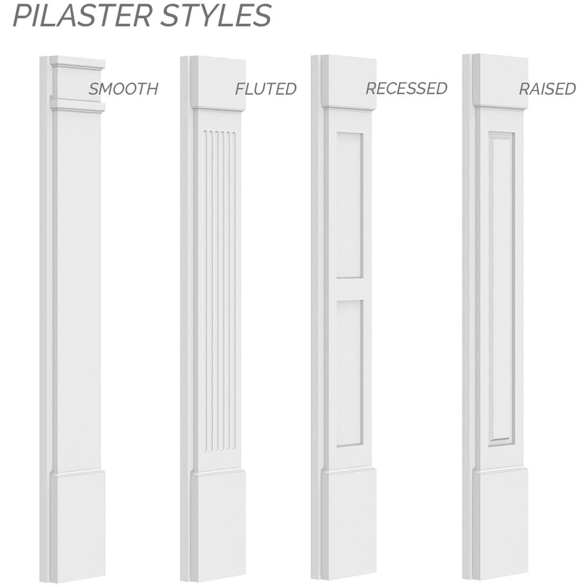 7x22W x 102x22H x 2x22P Two Equal Flat Panel PVC Pilaster with Decorative Capital & Base (Pair) U109568