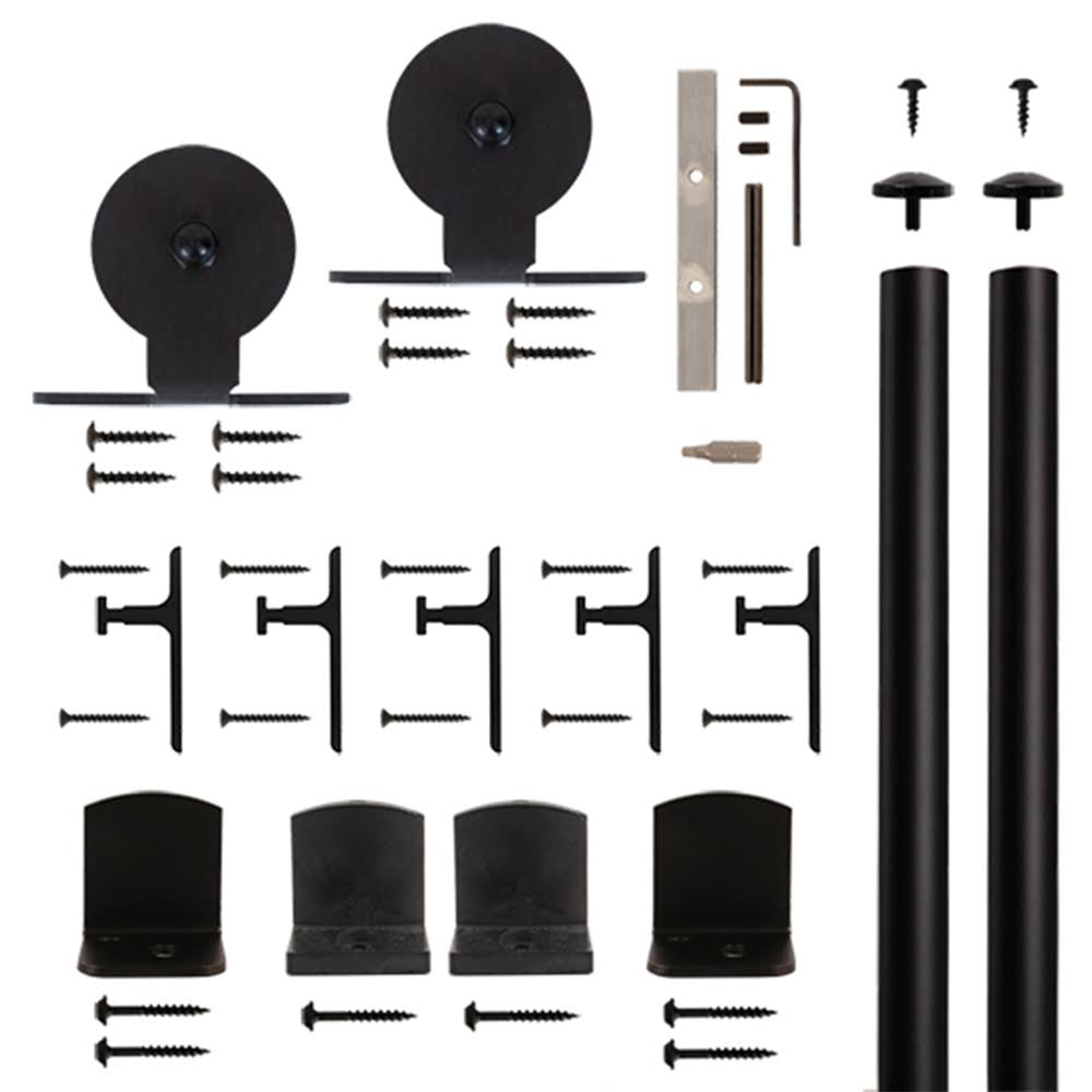Black Top-Mount Rolling Barn Door Hardware Kit with 6-ft. Rail I81584
