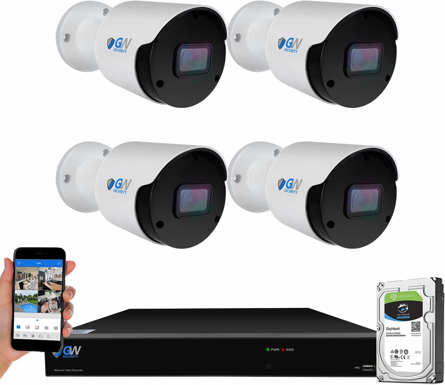 4K AI IP Bullet Security Camera System with 8CH NVR and 2TB Hard Drive W8894