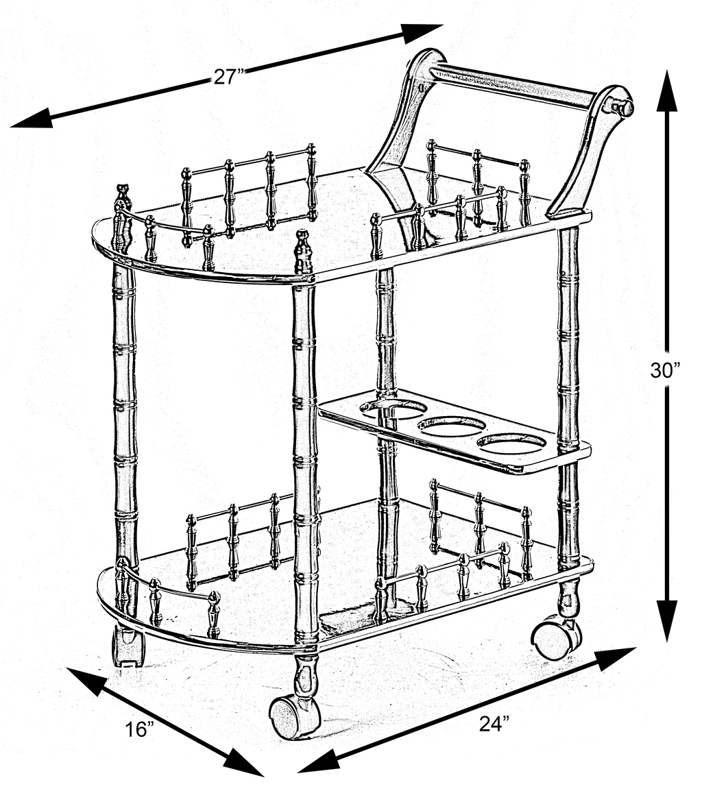 Gold Black and White Wood Serving Bar Cart with 2 Tier Shelves and Rolling Wheels Z441200
