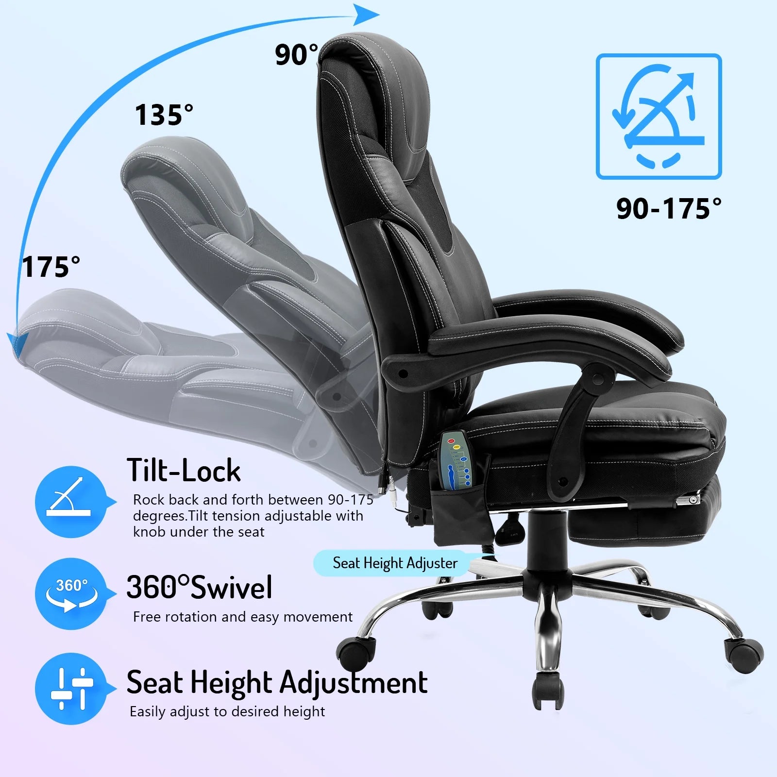 Ergonomic High Back Reclining Office Chair with Footrest J6802