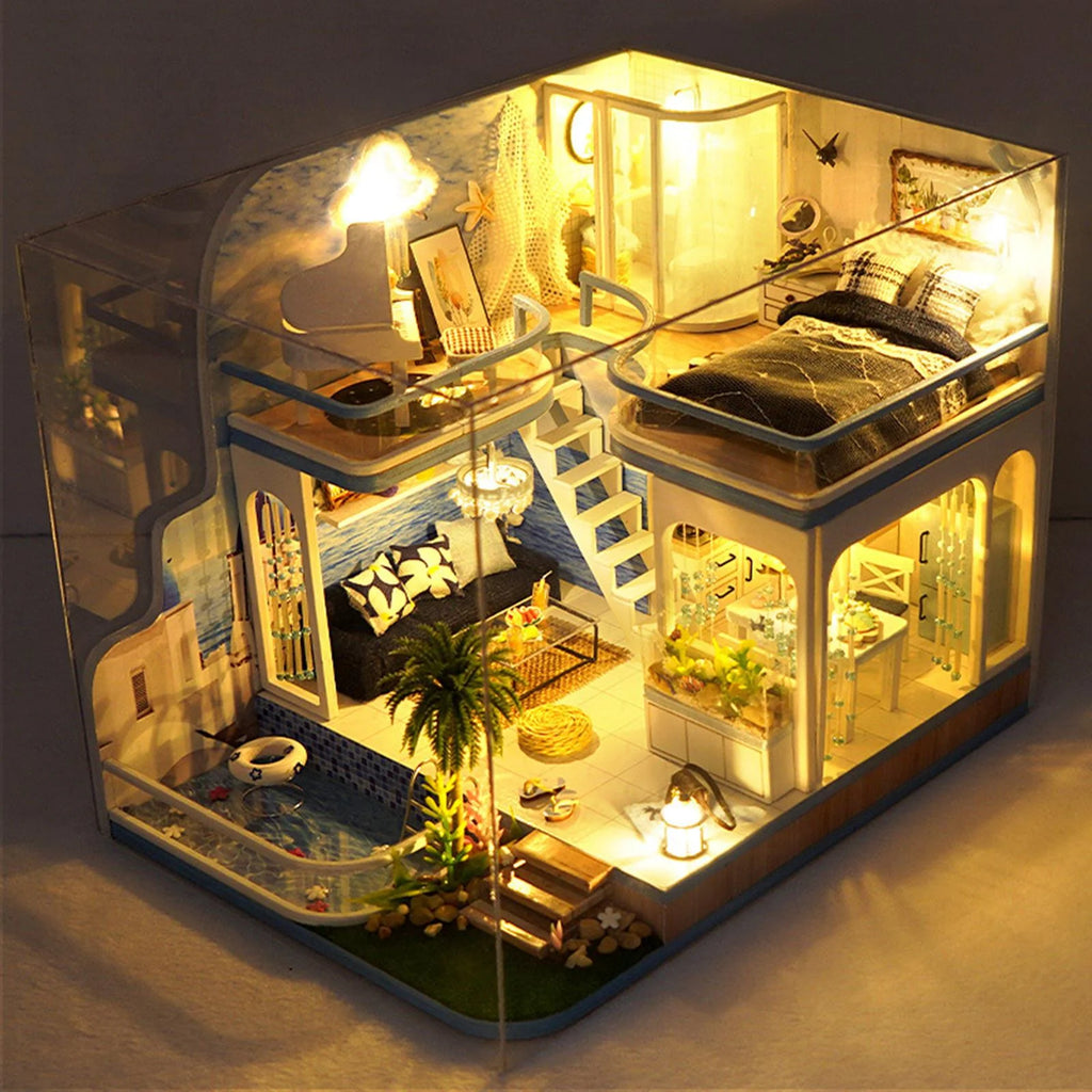 Mini Dollhouse Wooden Self Assembled Puzzle with Dust Cover P629