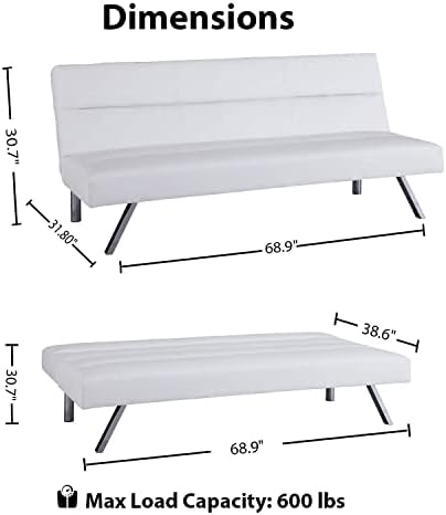 Faux Leather Convertible Folding Sofa Bed Futon with Chrome Legs M740