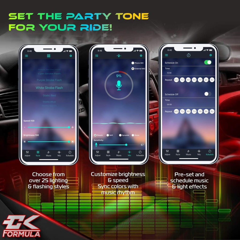 4pcs LED Car Light Strips with Bluetooth App Control A1927