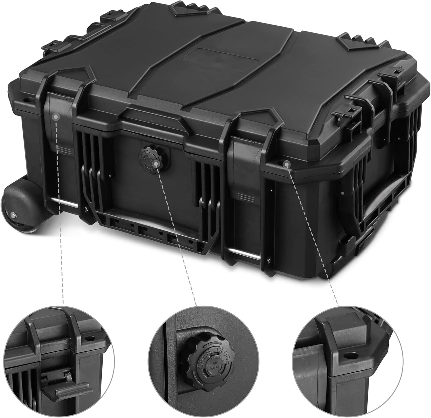 Black Rolling Waterproof Hard Camera Case with Wheels R266