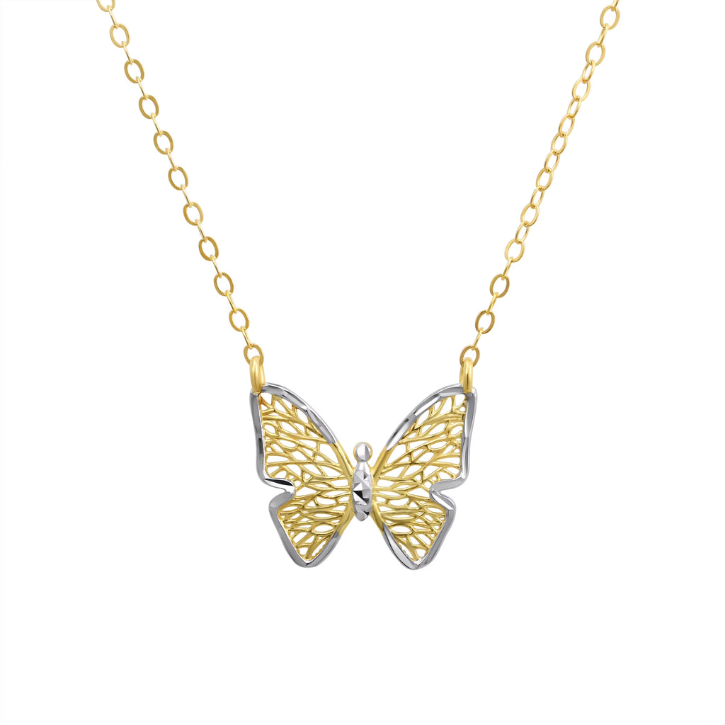 10KT Two-Tone Gold Butterfly Necklace with 18" Chain X68580