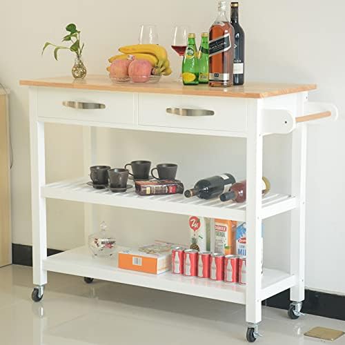 White Kitchen Island & Kitchen Cart Z794
