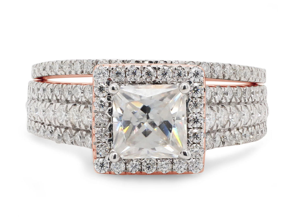 1 1/2 ct. t.w Princess & Round Cut Lab Created Moissanite Diamond Halo Engagement Ring In 14K Solid Rose Gold Q410