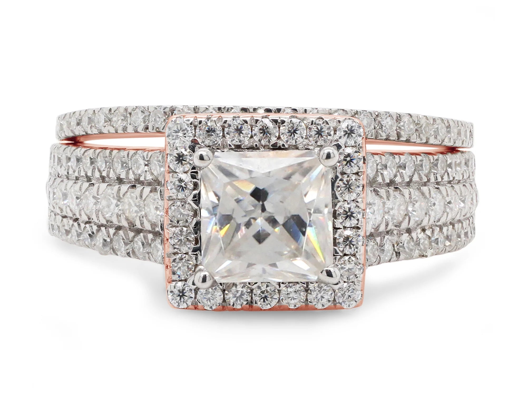 1 1/2 ct. t.w Princess & Round Cut Lab Created Moissanite Diamond Halo Engagement Ring In 14K Solid Rose Gold Q410