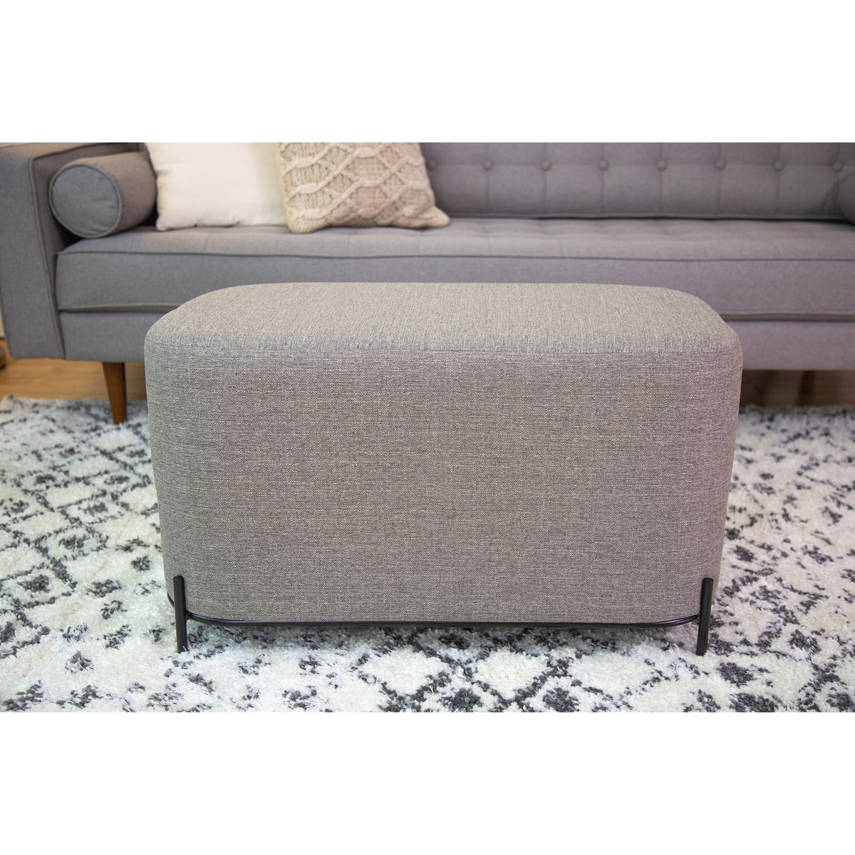 Tan Solid Faux Leather Decorative Bench W1283