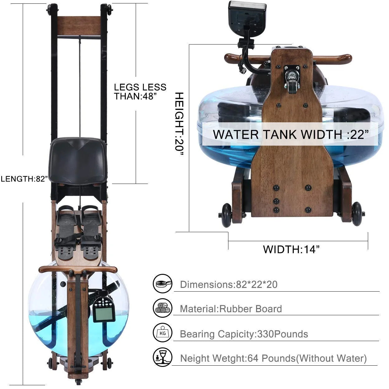 Foldable Solid Wood Water Rowing Machine With LCD Monitor P283975