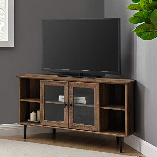 Rustic Oak 48 Inch Wood TV Stand with Glass Doors X591961