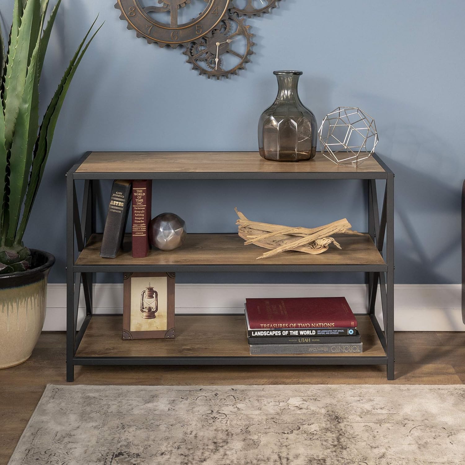 60 Inch Industrial Wood Metal Bookcase R582