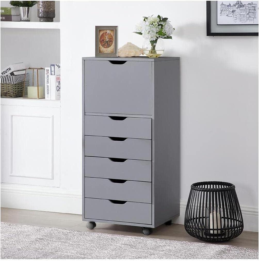 Gray 6-Drawer Mobile File Cabinet Y899543
