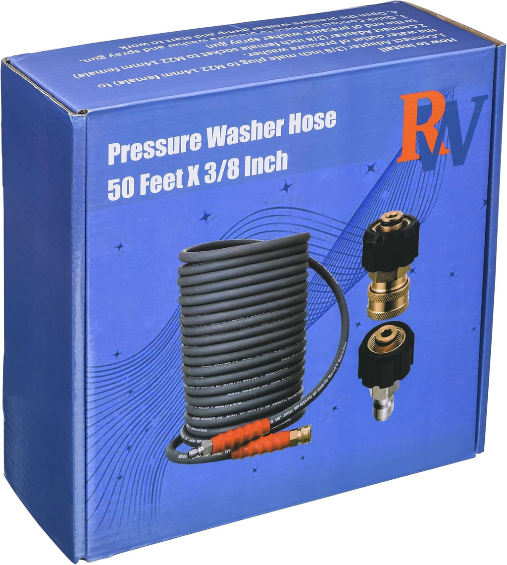 Pressure Washer Hose 50 Feet X 3/8 Inch, 4000 PSI, Pack of 2 V2148