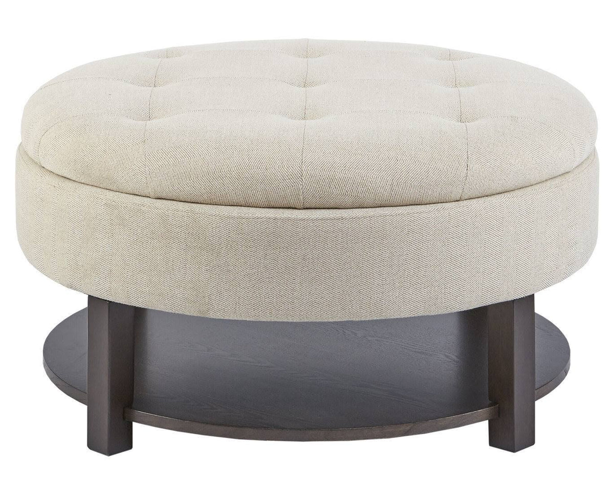 Cream Tufted Round Storage Ottoman Y160