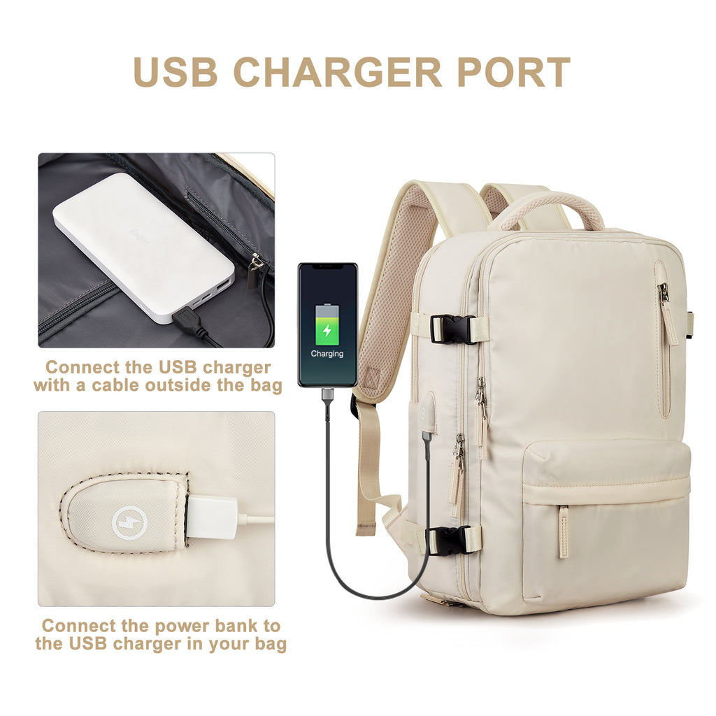 Waterproof Travel Backpack with USB Charging Port Shoes Compartment F317
