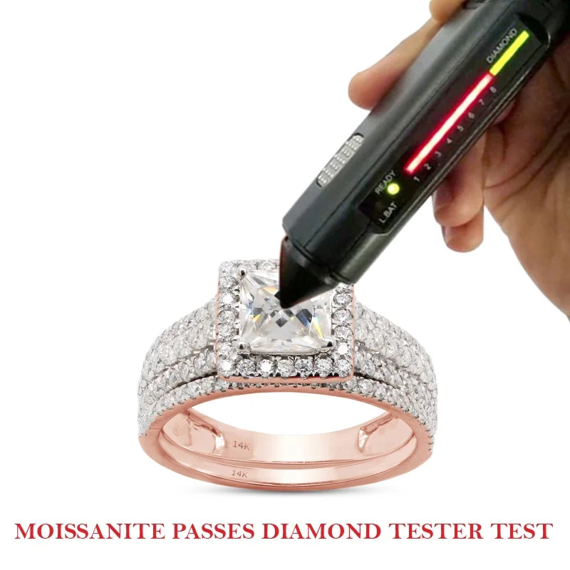 1 1/2 ct. t.w Princess & Round Cut Lab Created Moissanite Diamond Halo Engagement Ring In 14K Solid Rose Gold Q410