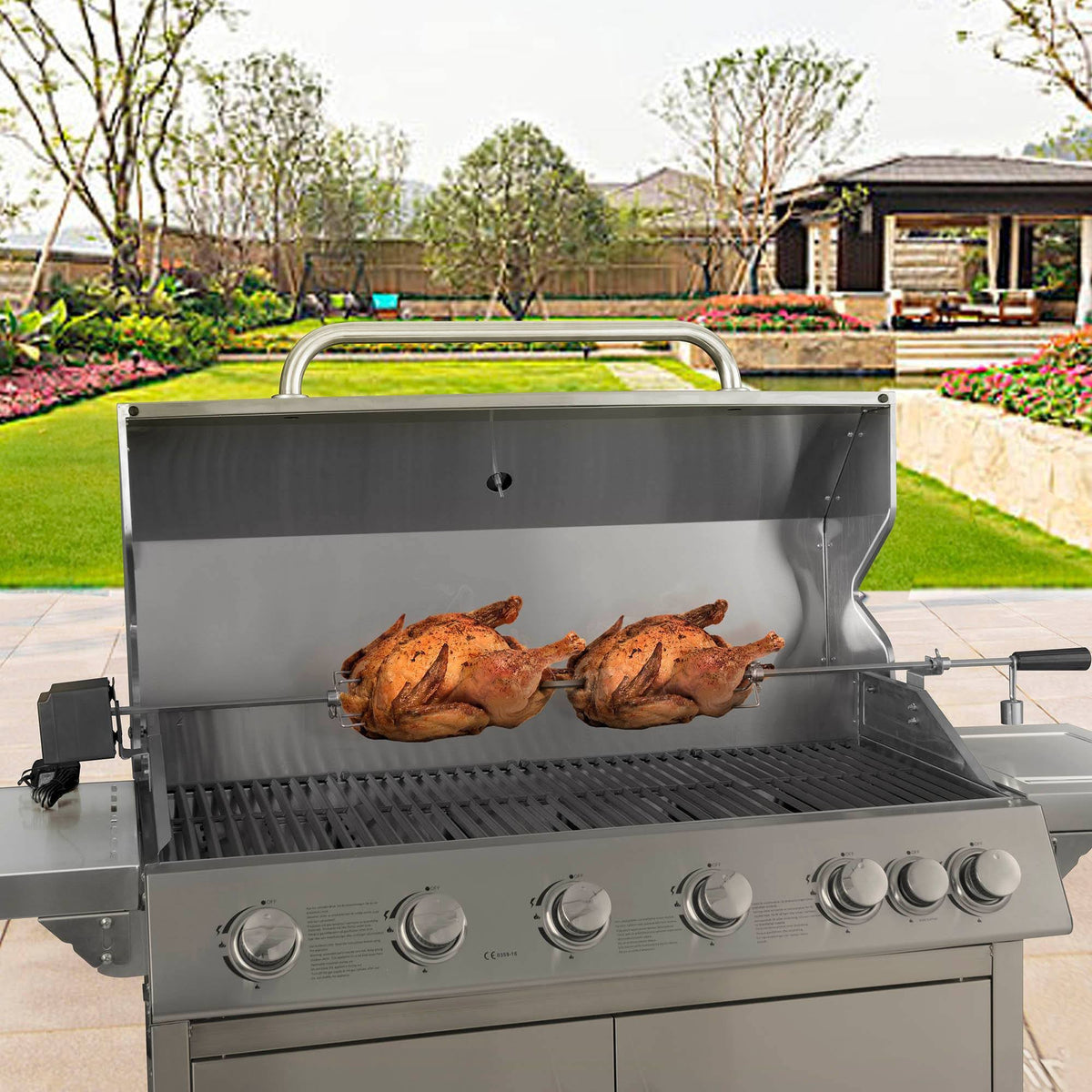 Rotisserie Kit for Grills, 8x8 mm Square Spit Rod, Stainless Steel V85035