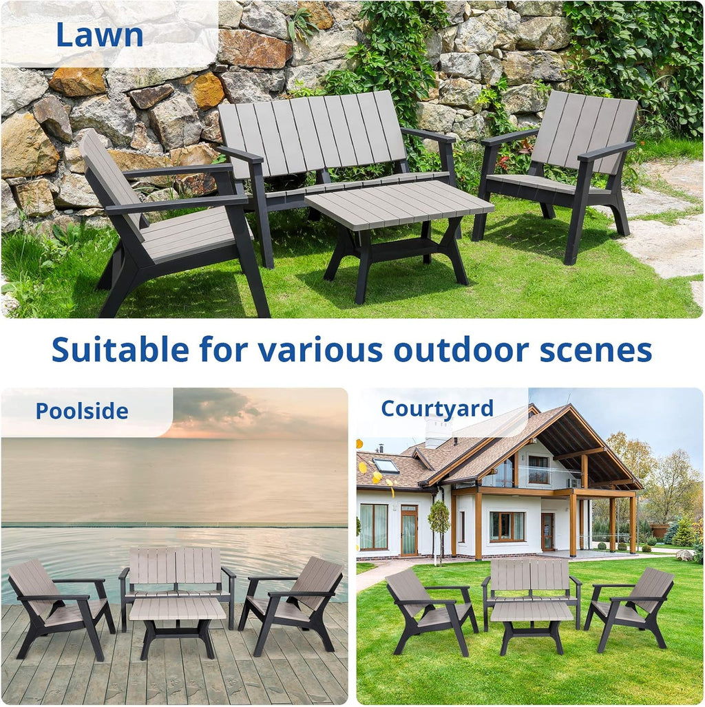 4 Pieces Resin Outdoor Furniture Set with Loveseat, 2 Chairs, Coffee Table L6137