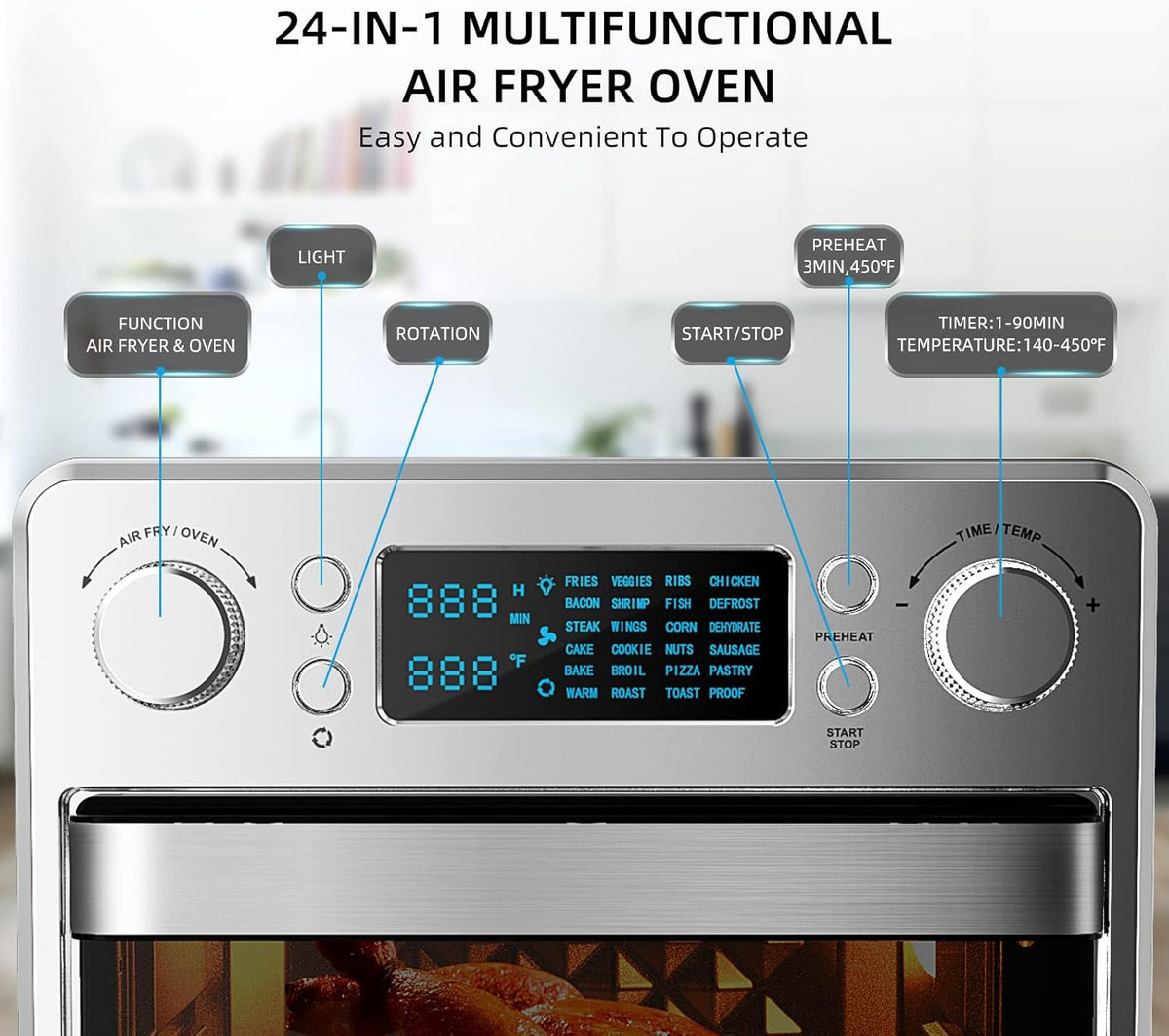 26.5 QT Stainless Steel Air Fryer Toaster Oven Combo Z24466