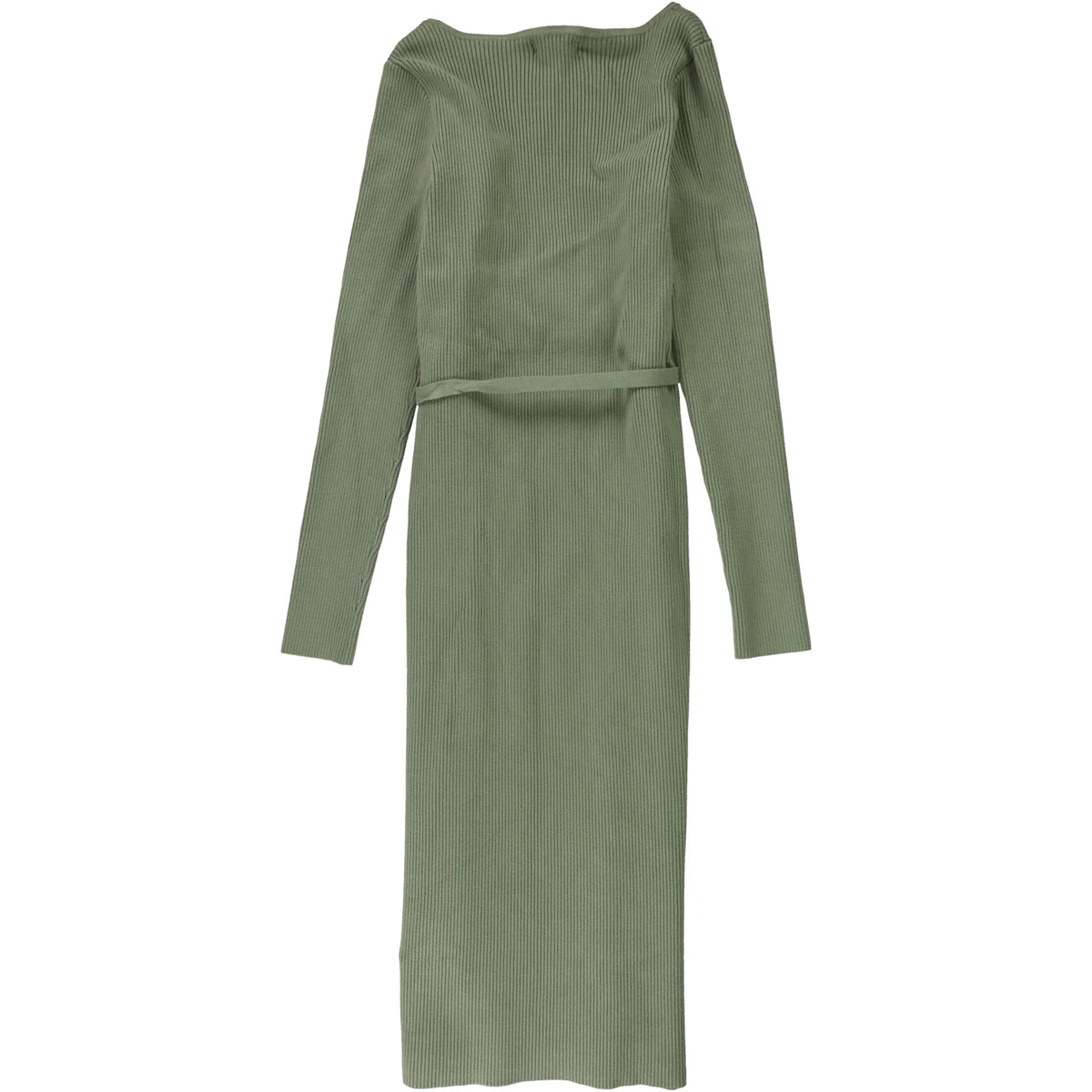 Green Tie Long Sleeve Tea-Length Wrap Dress R890988