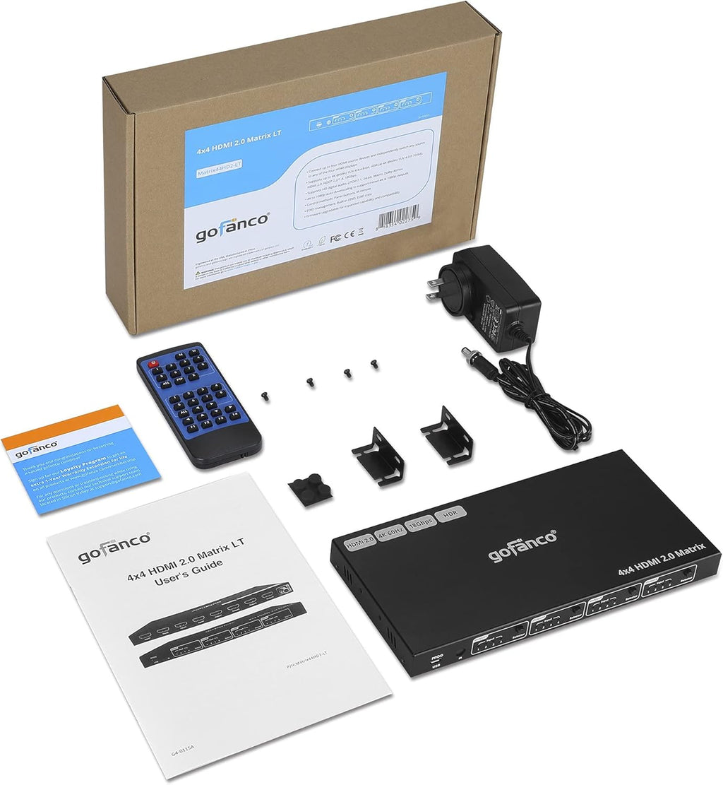4x4 HDMI Matrix Switch, 4K 60Hz 4:4:4, HDMI 2.0, HDCP 2.2/1.4, 4 in 4 Out C839460