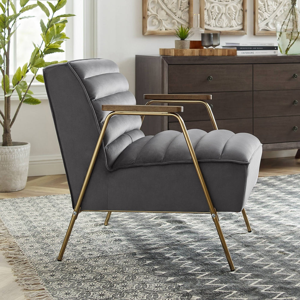 Velvet Ribbed Accent Chair with Metal Frame C356