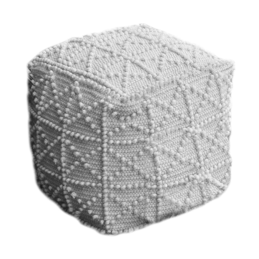Ivory Wool Square Pouf C9255