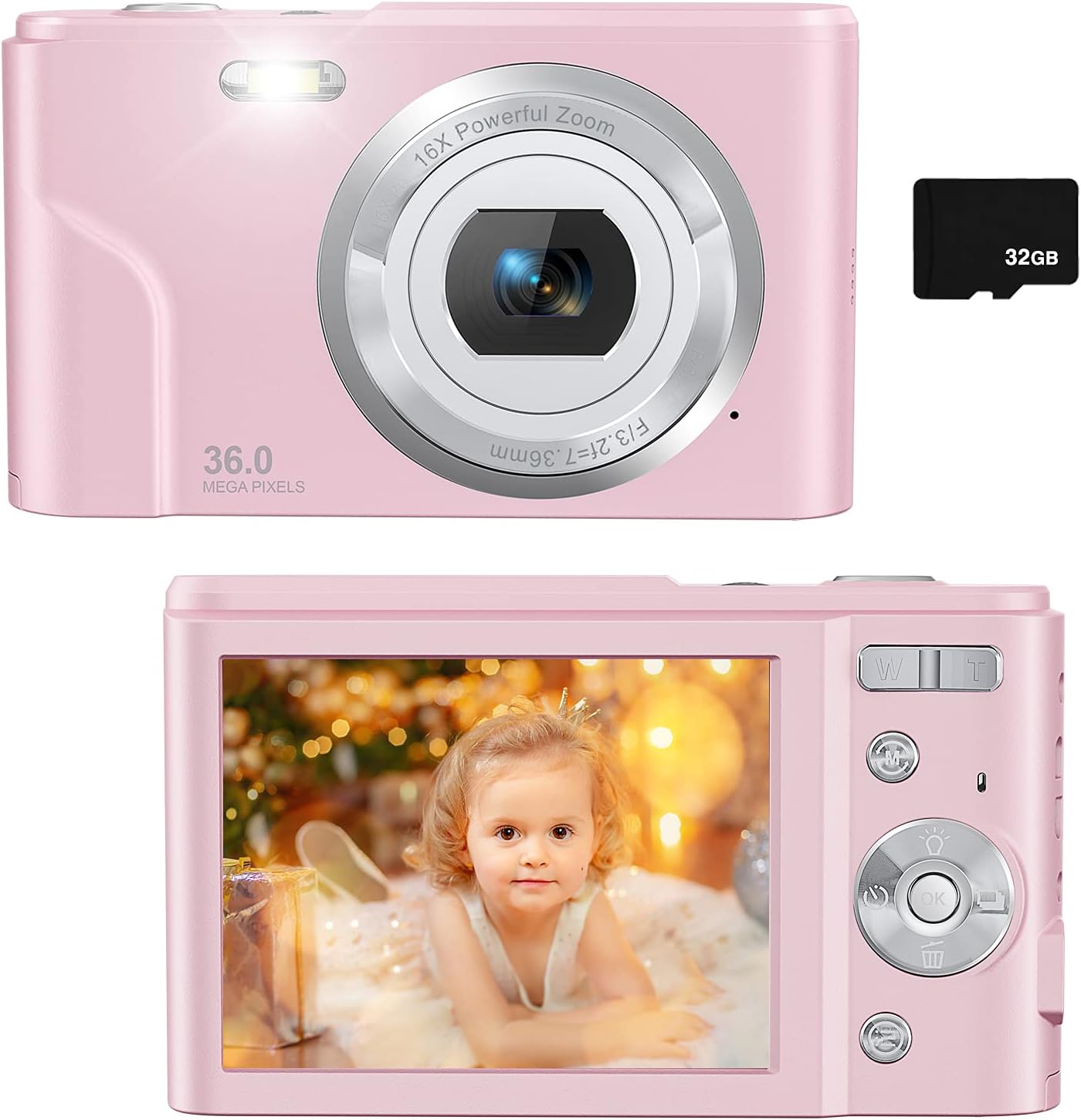 Light Blue 36MP Full HD 1080P Rechargeable Kids Camera with 32GB SD Card Z60115