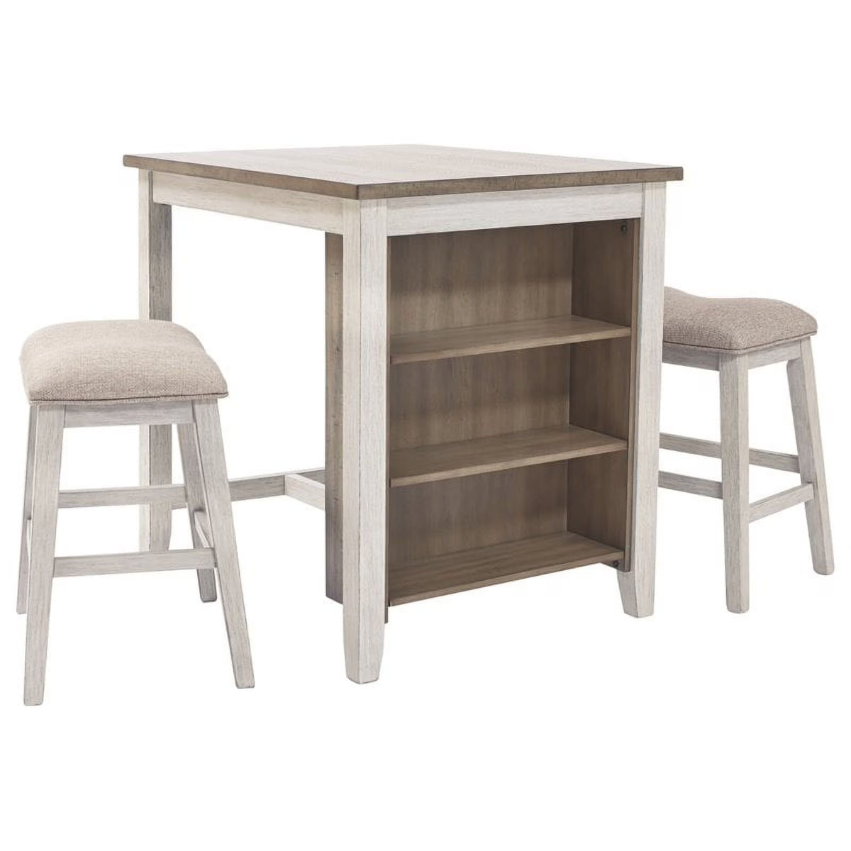 Counter Height Dining Table and Bar Stools Set of 3 White Light Brown I4300