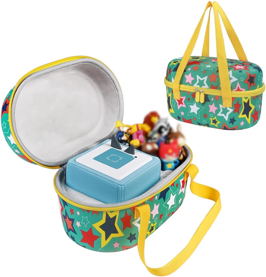 Portable Carry Case for Toniebox Starter Set and Tonies Figurines, Zipper Case Waterproof Shockproof (Green Star) P794680