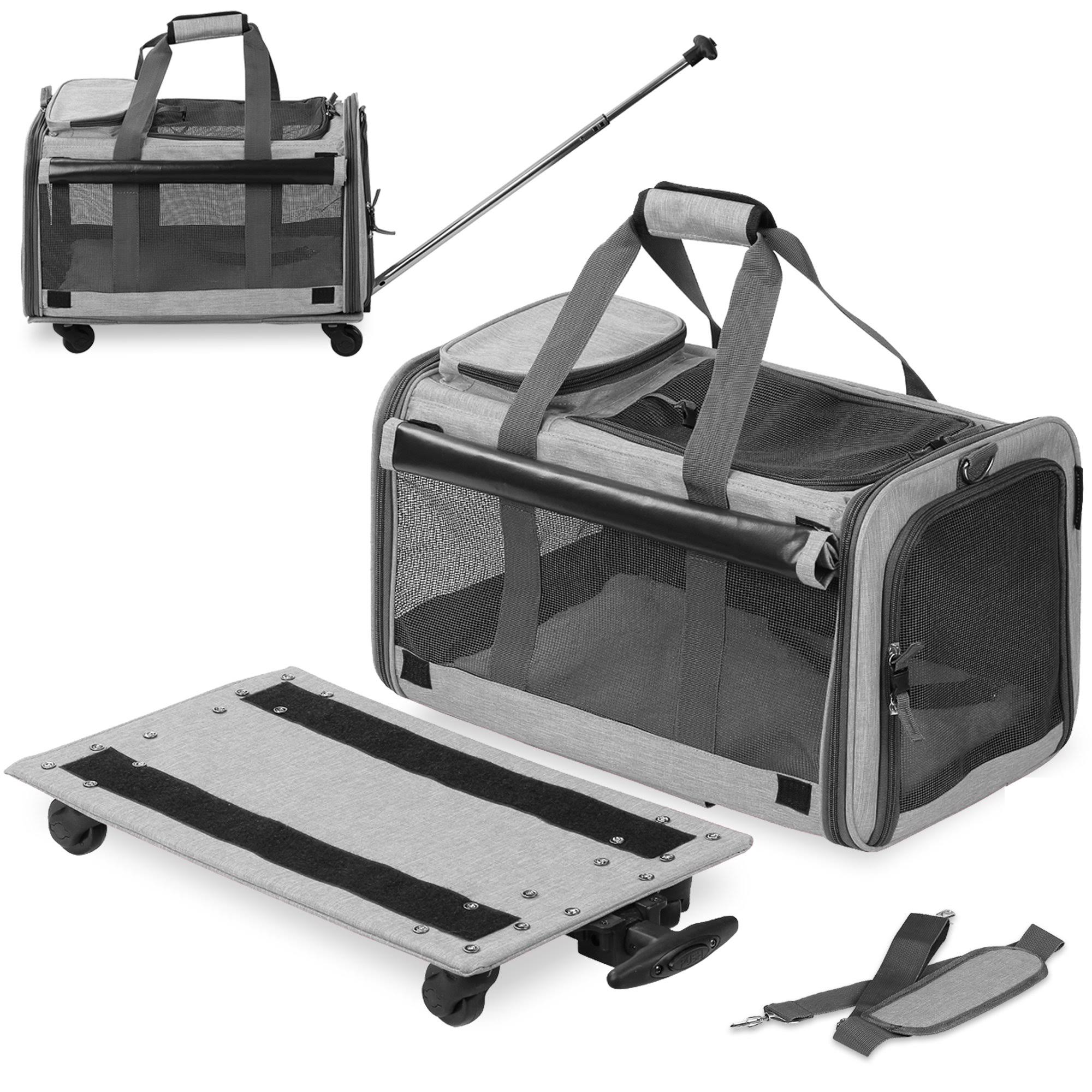 Mesh Dog Carrier with Wheels, Heather Grey B753839