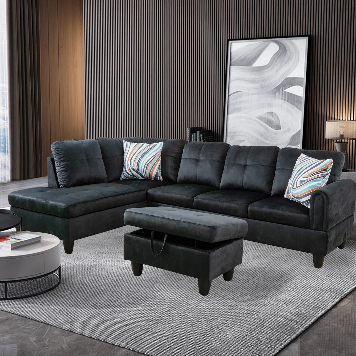 Black Flannel Sofa Set T63420