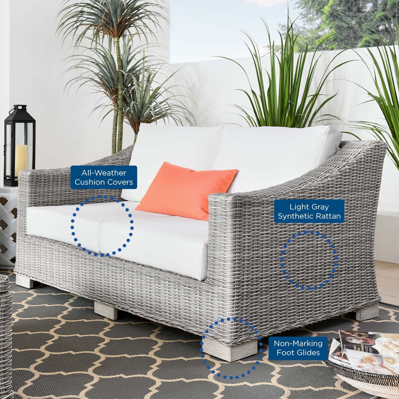 Light Grey Rattan Loveseat Sofa J8725