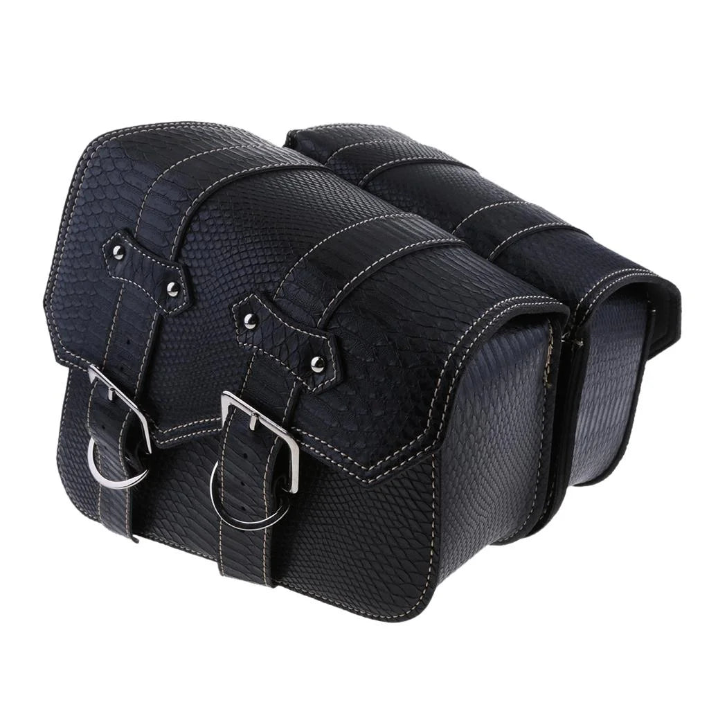 Black Leather Motorbike Pannier Saddle Bag X1778