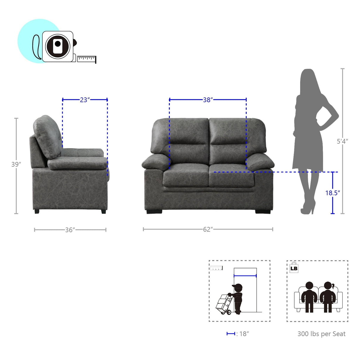 Dark Grey Loveseat O760457