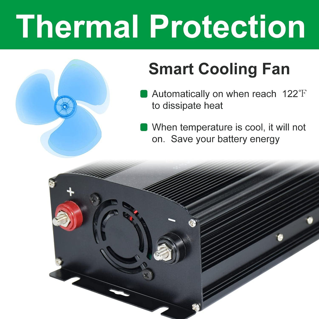 Pure Sine Wave Power Inverter 1000W 12V DC to AC 120V Surge 2000 Watt with LED Display S32427