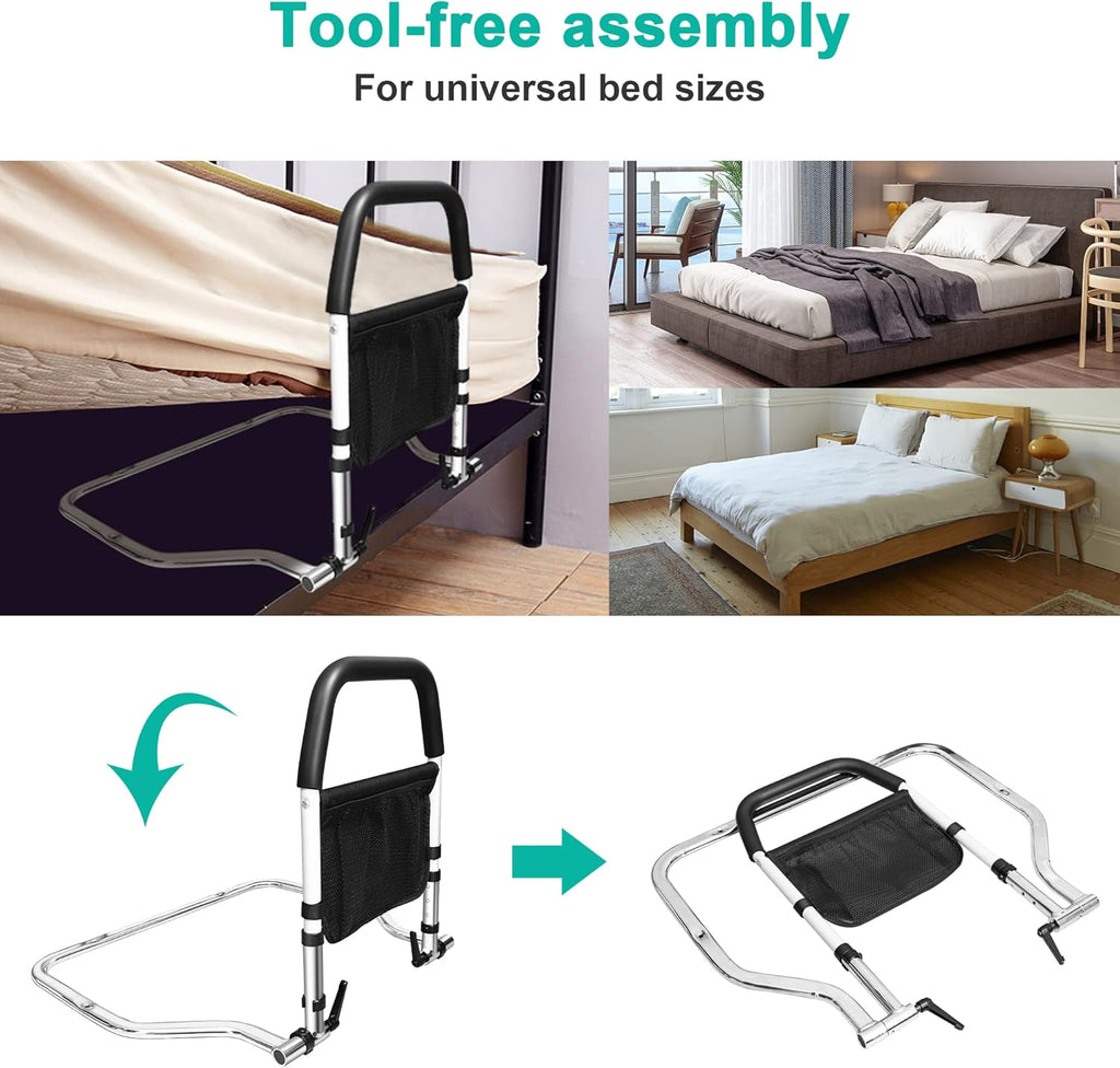 Bed Assist Rail with Fall Prevention Guard, Adjustable Height, Storage Pocket & Tablet Phone Holder, Pack of 2 C278